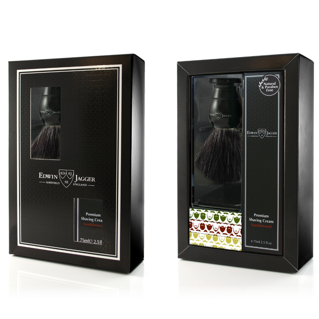 Edwin Jagger Imitation Ebony Shaving Brush and Cream Gift Set (Sandalwood).