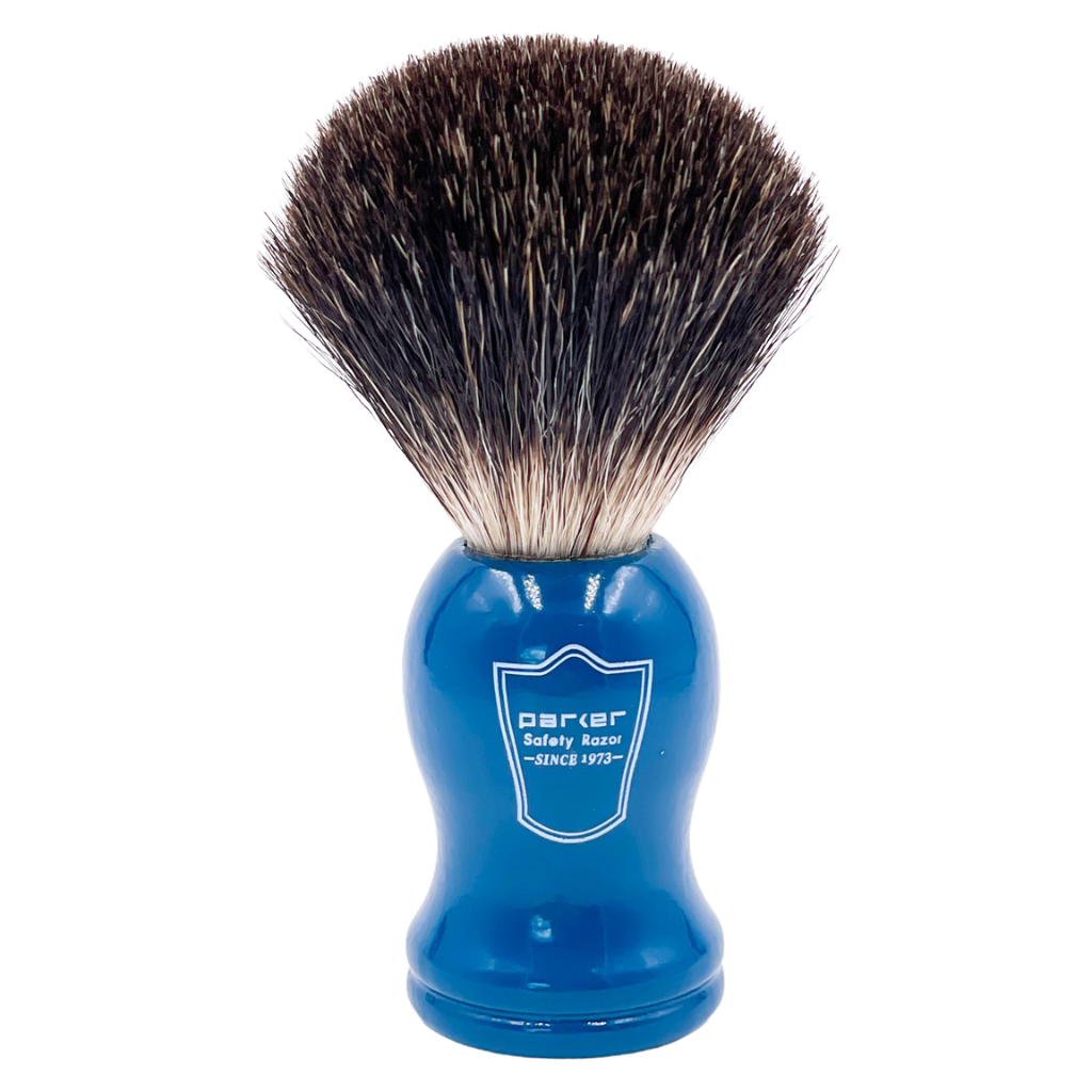 Parker Blue Wood Black Badger Shaving Brush &amp; Resin Shaving Brush Stand