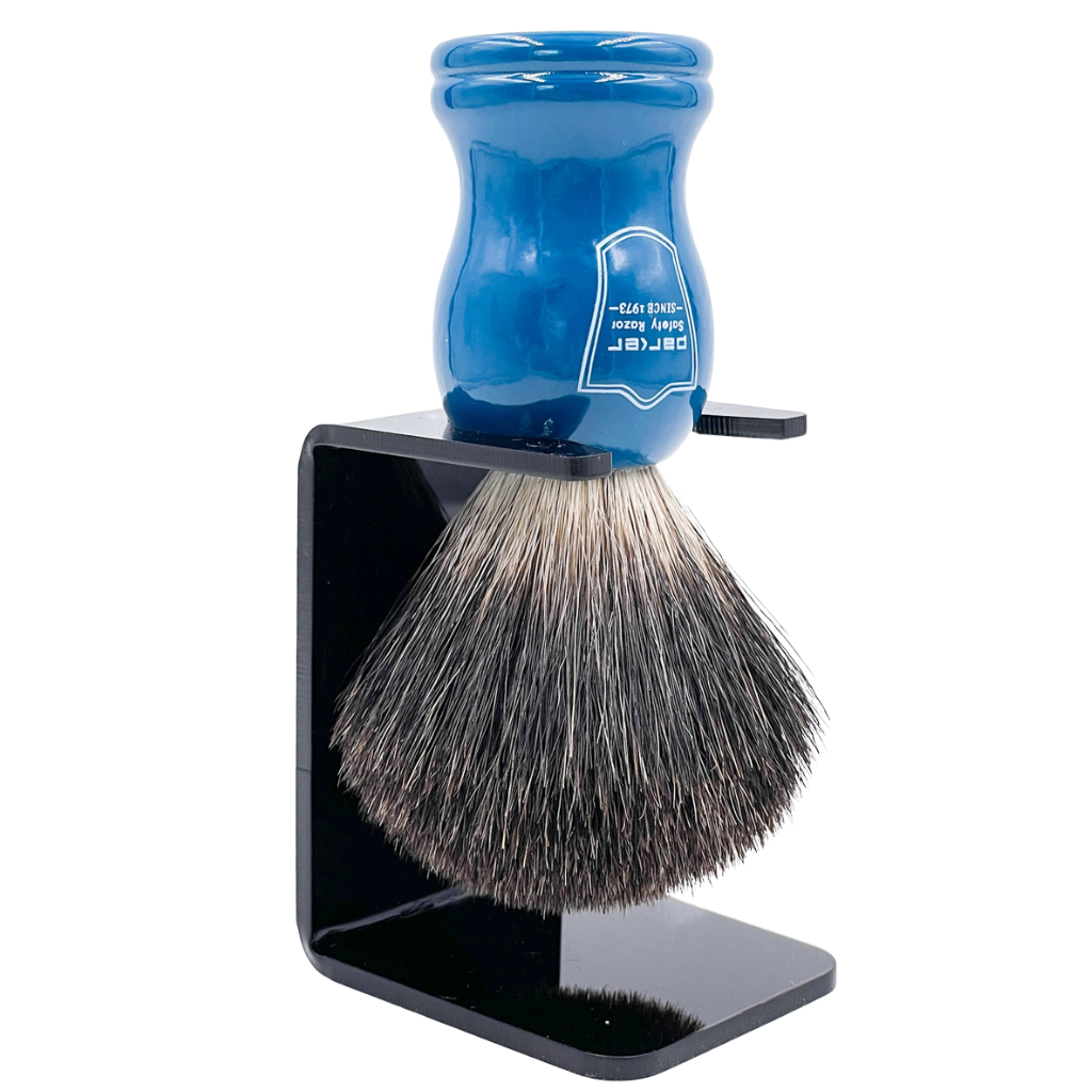Parker Blue Wood Black Badger Shaving Brush &amp; Resin Shaving Brush Stand