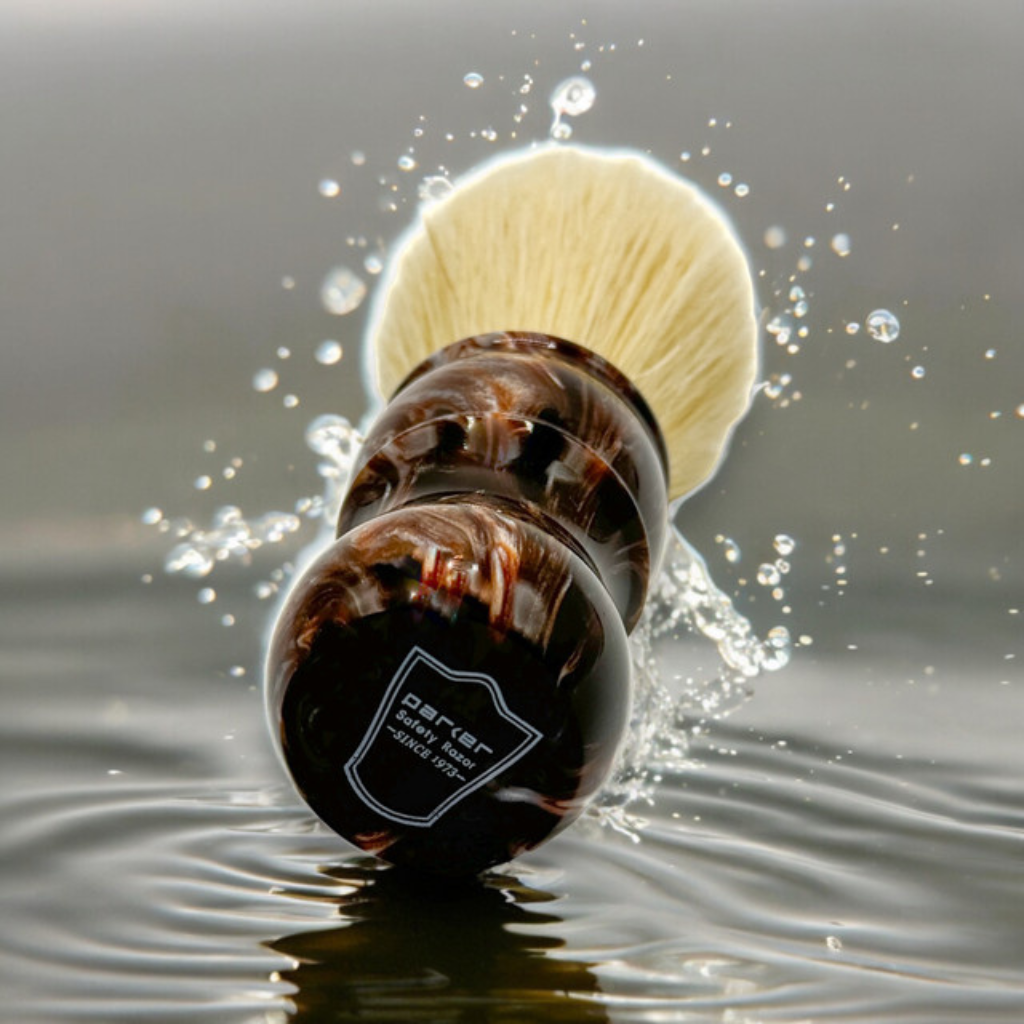 Parker Deluxe Faux Tortoiseshell Boar Shaving Brush &amp; Acrylic Shaving Brush Stand
