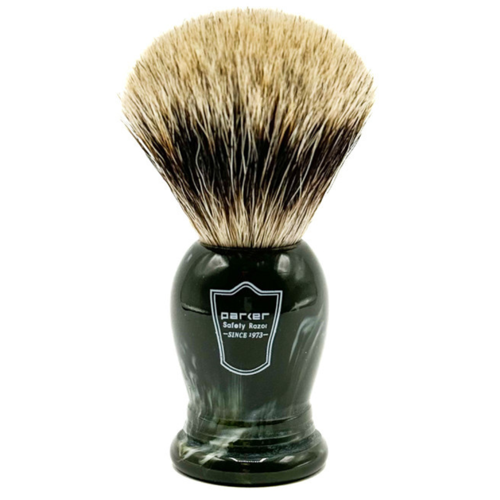 Parker Hunter Green Resin Pure Badger Shaving Brush &amp; Acrylic Shaving Brush Stand
