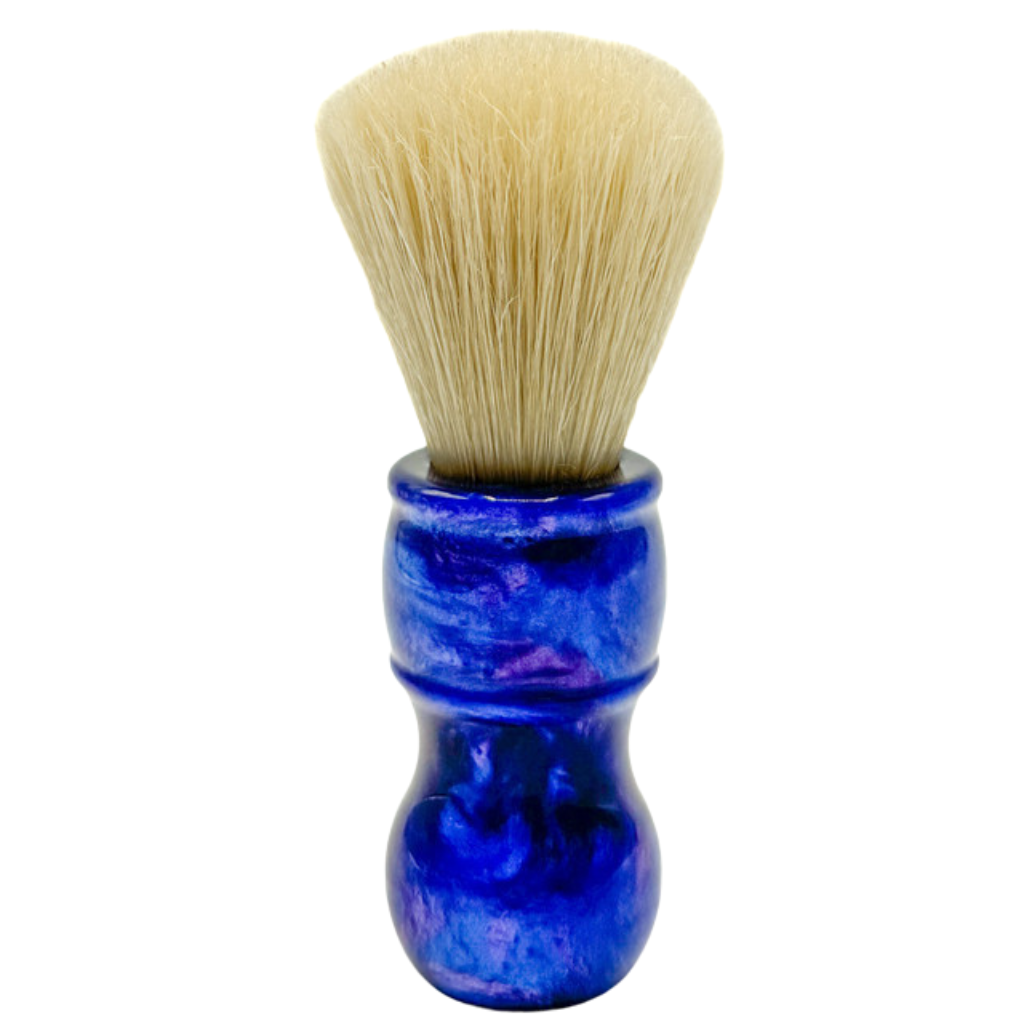 Parker Iridescent Blue Resin Boar Shaving Brush &amp; Acrylic Shaving Brush Stand