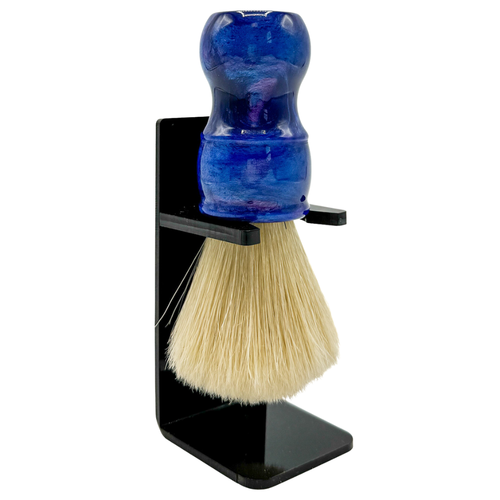 Parker Iridescent Blue Resin Boar Shaving Brush &amp; Acrylic Shaving Brush Stand