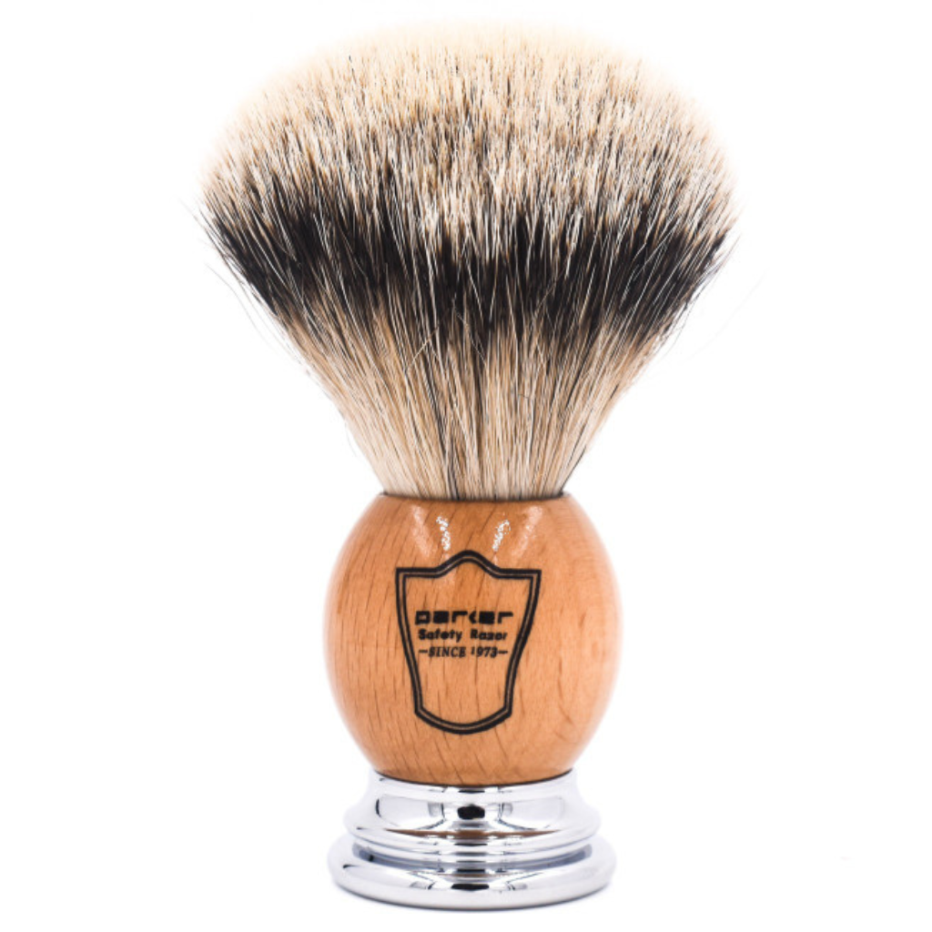 Parker Olive Wood Silvertip Badger Shaving Brush &amp; Acrylic Shaving Brush Stand