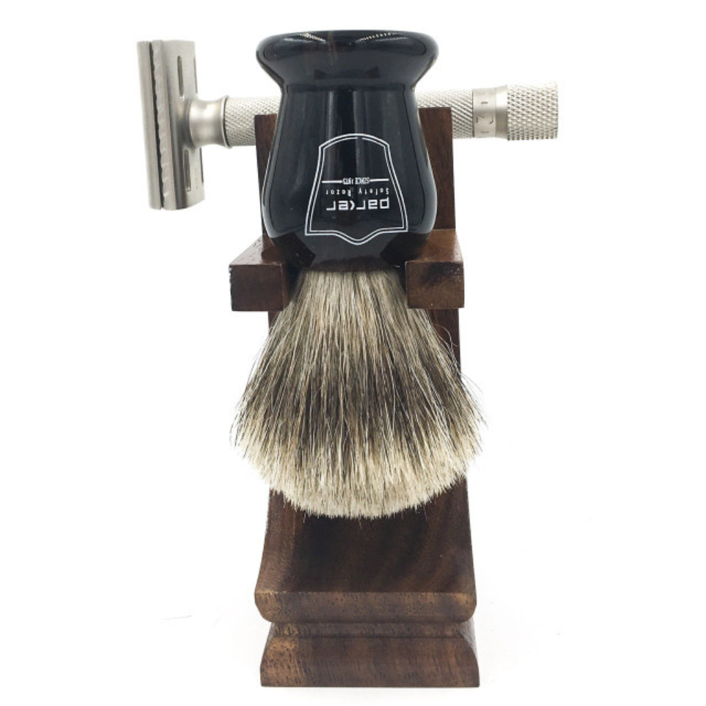 Super Safety Razors Mission Style Walnut Wood Safety Razor and Shaving Brush Stand