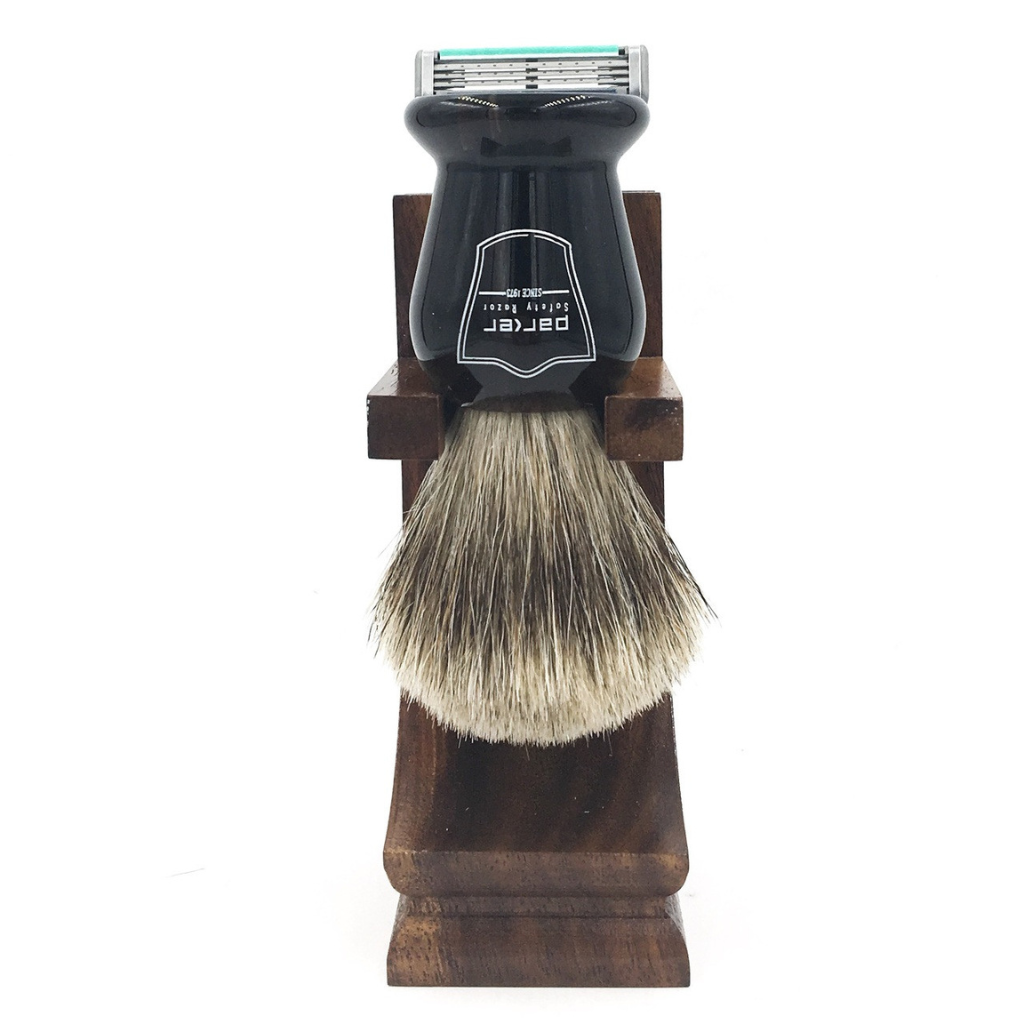 Super Safety Razors Mission Style Walnut Wood Safety Razor and Shaving Brush Stand