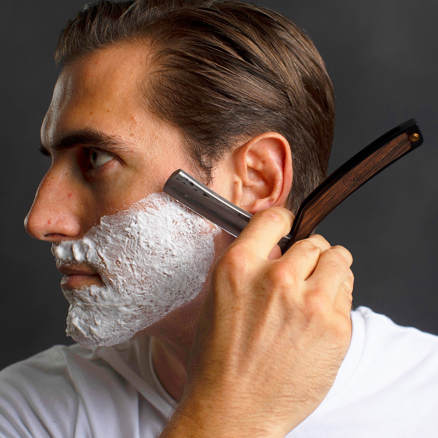 Naked Armor Drian Straight Razor 7/8" Walnut Square Point Damascus Steel.