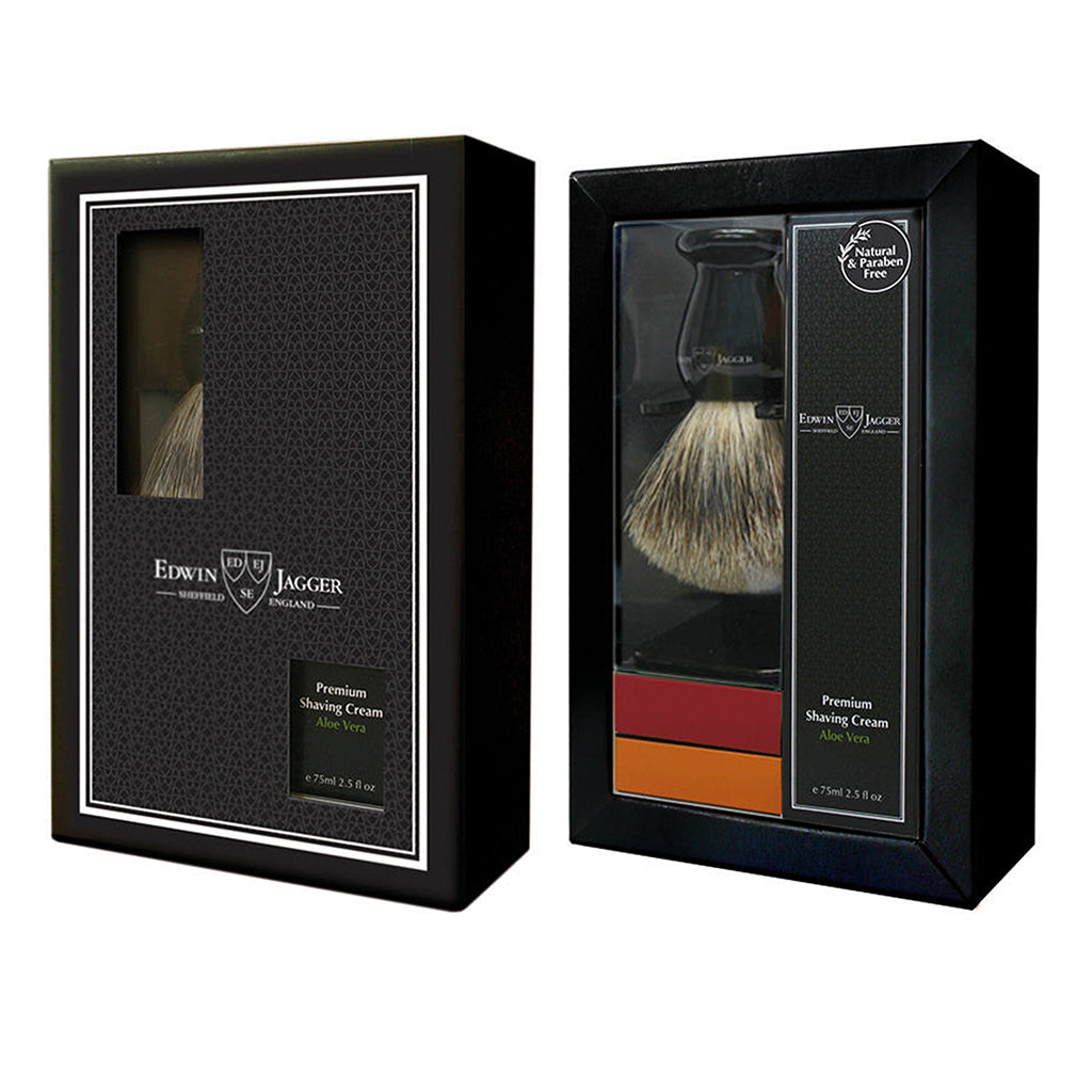 Edwin Jagger Ebony Shaving Brush and Cream Gift Set (Aloe Vera).