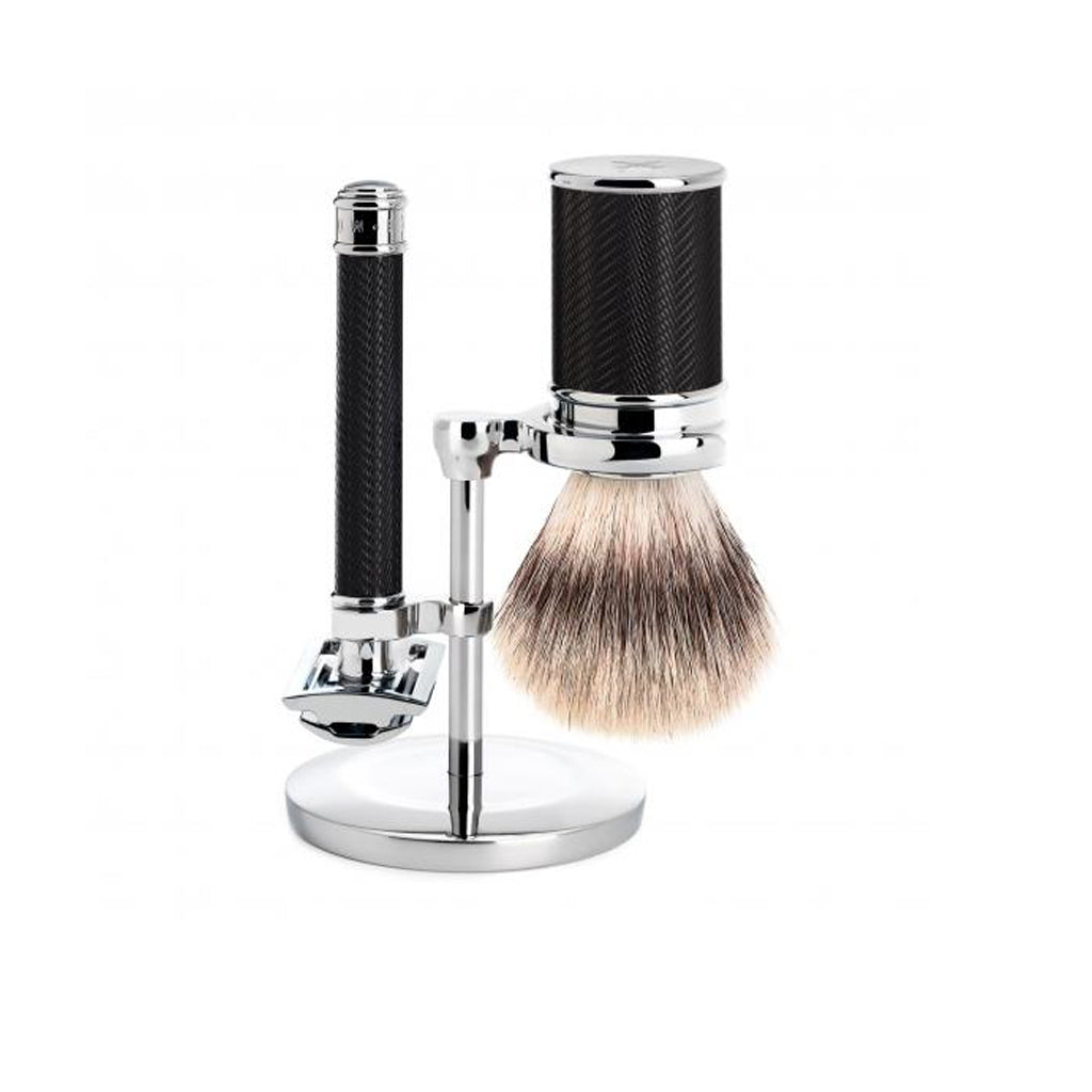 Muhle Black Silvertip Fiber Safety Razor Closed Comb Shaving Gift Set