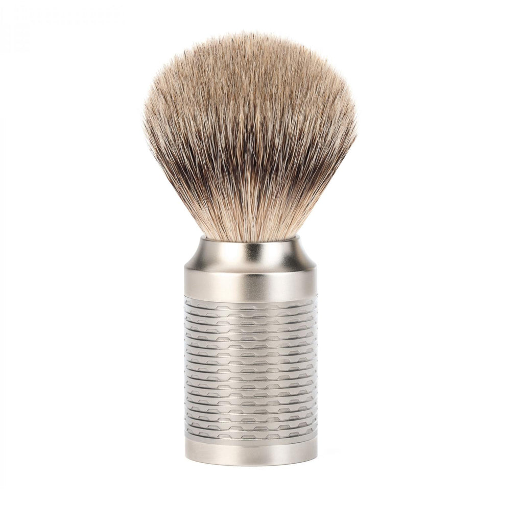 Muhle Rocca 091M94 Pure Matt Stainless Steel Silvertip Badger Shaving Brush - Grown Man Shave