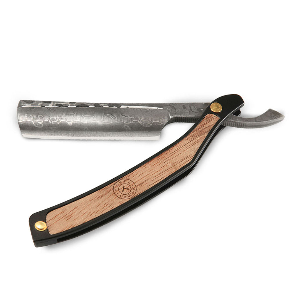 Naked Armor Drian Straight Razor 7/8" Walnut Square Point Damascus Steel.