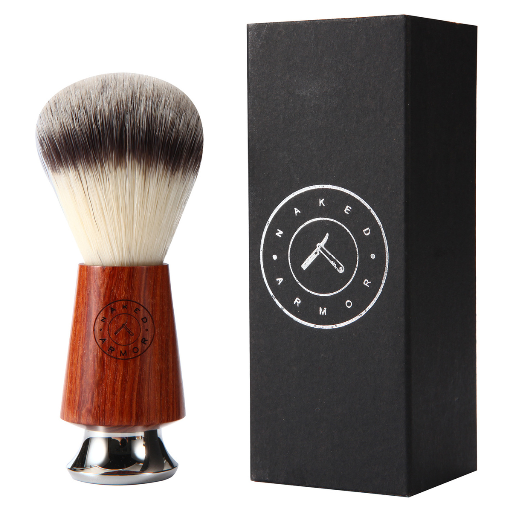 Naked Armor Mahogany Wood Synthetic Badger Shaving Brush.