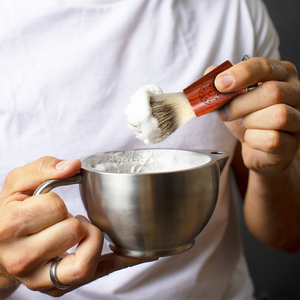 Naked Armor Mahogany Wood Synthetic Badger Shaving Brush.