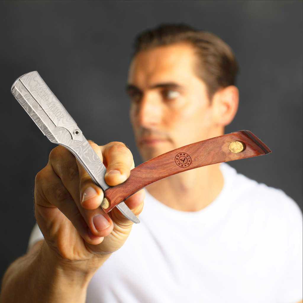 Naked Armor Morholt Shavette Mahogany Wood Stainless Steel Shoulder and Tang.