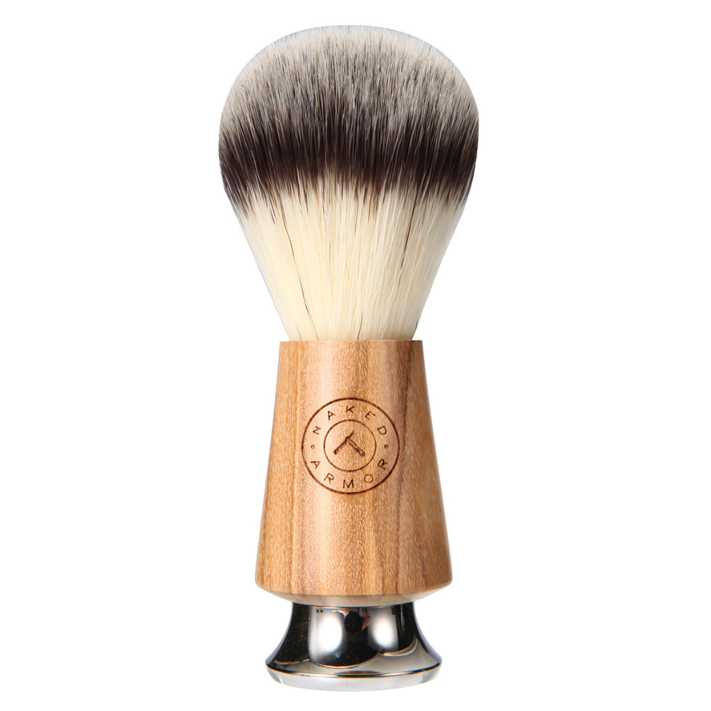 Naked Armor Olive Wood Synthetic Badger Shaving Brush.
