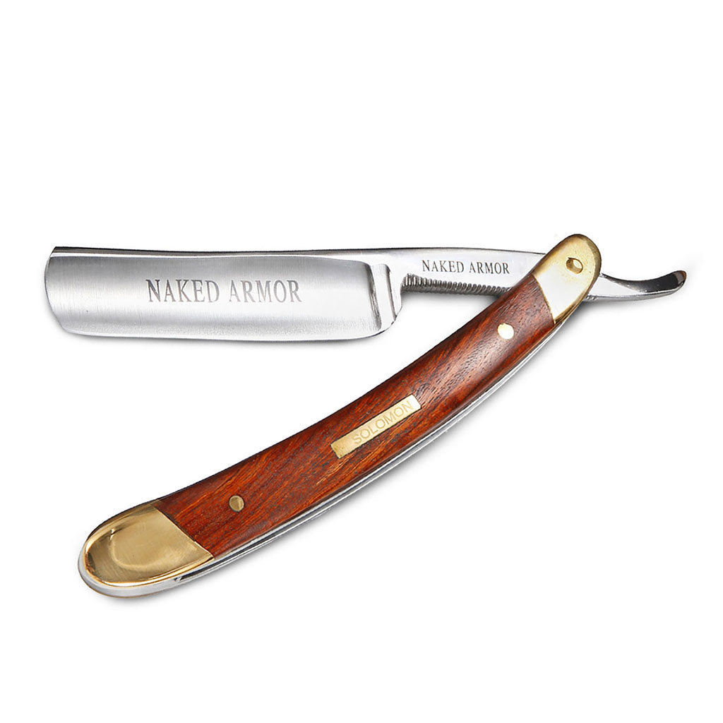 Naked Armor Solomon Straight Razor 7/8" Brown Algum Wood Japanese Steel.