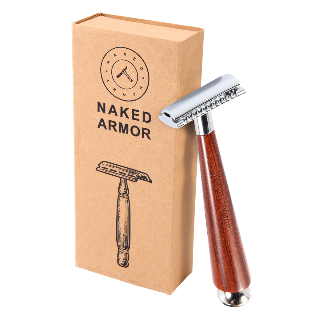 Naked Armor Tor Safety Razor Mahogany Wood Zinc Aluminum.