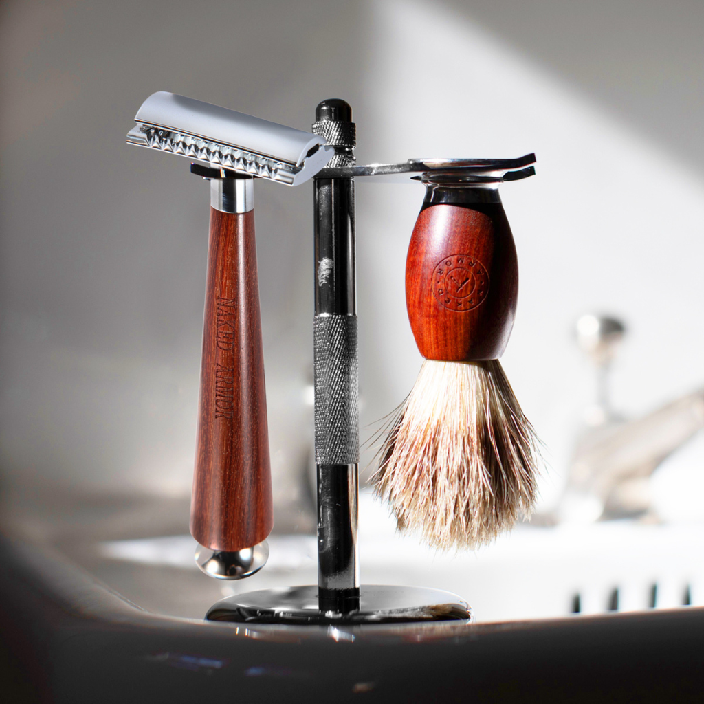 Naked Armor Tor Safety Razor Mahogany Wood Zinc Aluminum.