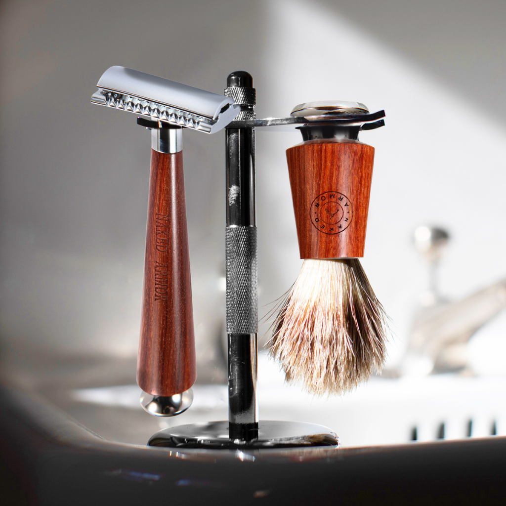 Naked Armor Tor Synthetic Fiber Closed Comb Safety Razor Shaving Set.