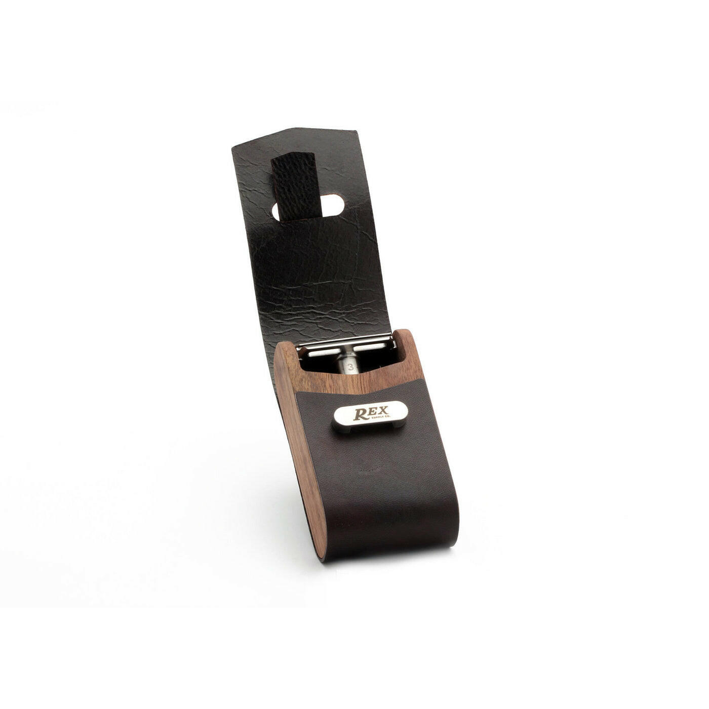 Rex Ambassador Safety Razor Travel Case Walnut and Horween Leather - Grown Man Shave