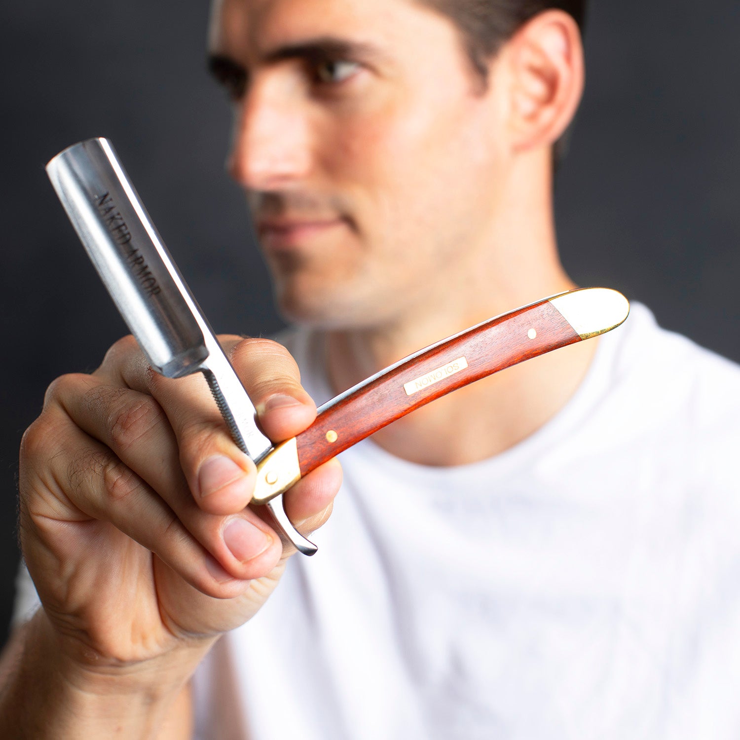 Naked Armor Solomon Straight Razor 7/8" Brown Algum Wood Japanese Steel.