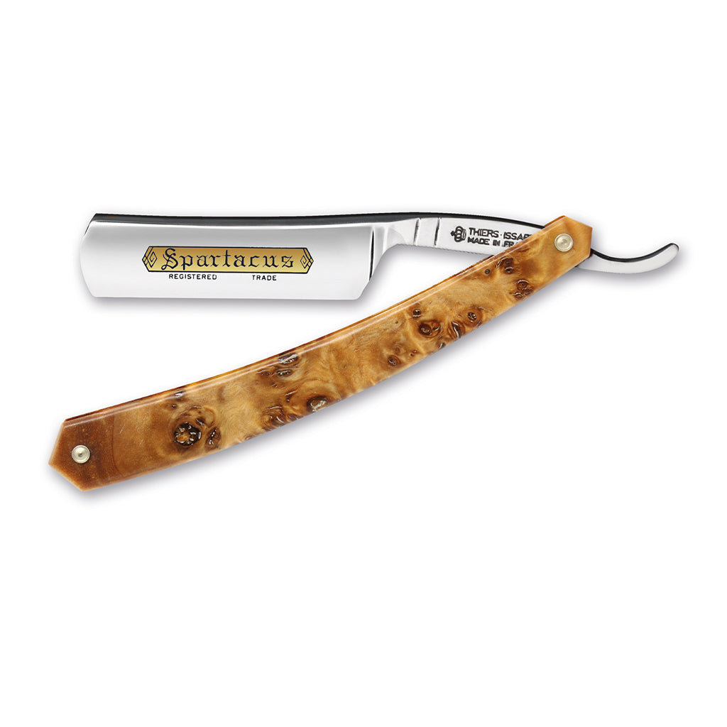 Thiers Issard ‘Spartacus&#39; Straight Razor 6/8&quot; Stabilized Poplar Wood Carbon Steel.